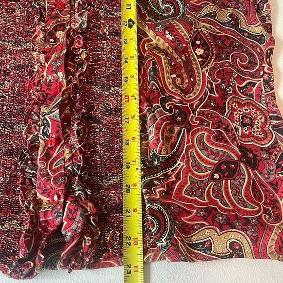 VTG Coldwater creek Womens BLouse Red‎ Large Paisley 100% Silk Vneck Ruffle Boho - Picture 7 of 10